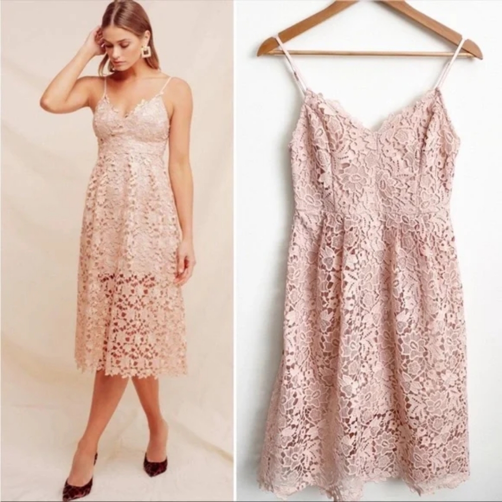 Astr the Label Blush Pink A-line Floral Lace Midi Dress S Romantic Coquette